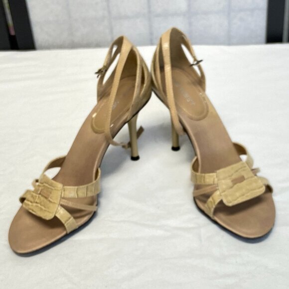 Nine West Karna Beige Strappy Reptile Leather Spike Heel Ankle Sandals 8 - Picture 2 of 14